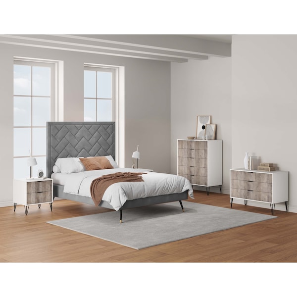 Manhattan Comfort 3-Piece DUMBO 5-Drawer Tall Dresser, 3-Drawer Standard Dresser and Nightstand 2.0 in White and Grey 3-DB09-WG - main